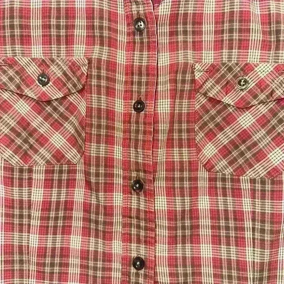 The North Face Plaid Button Up Shirt S/P Red Brown for Women with Embroidery - Picture 3 of 16